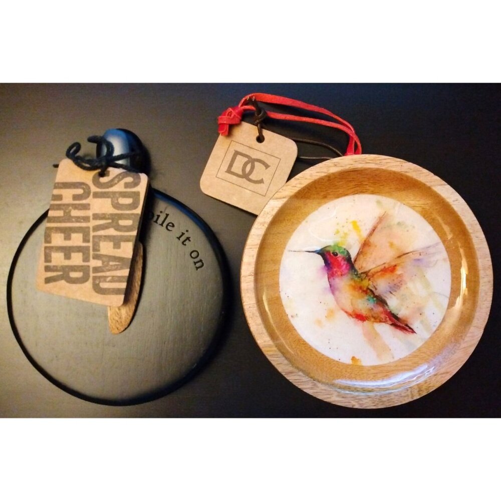 DEMDACO Set - Wood Hummingbird Hanging Ornament & Mini Serving Board